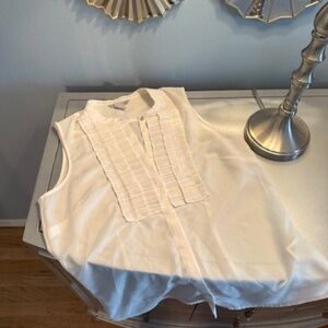 Size 8 H&M Sleeveless Cream Tuxedo Ruffle Semi Sheer Blouse Top